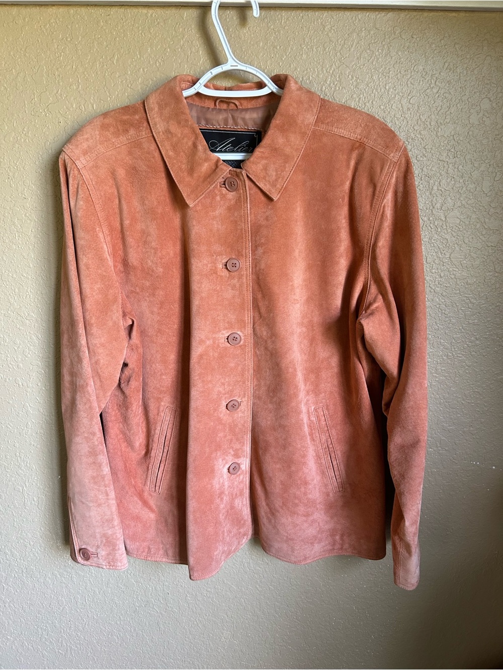 Women's 100% Leather Button-Up Jacket in Peach/Coral Pink